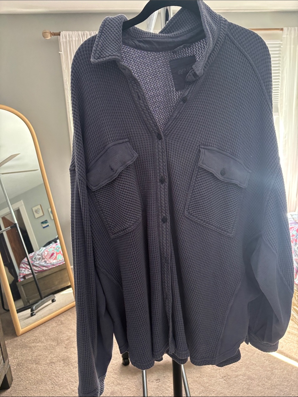 Waffle Knit Button-Up